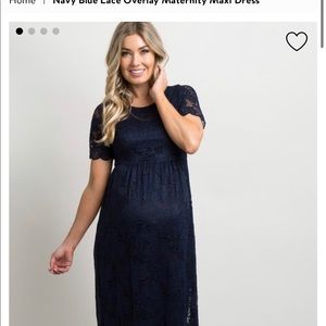 Navy Lace Overlay Maternity Dress, Pink Blush